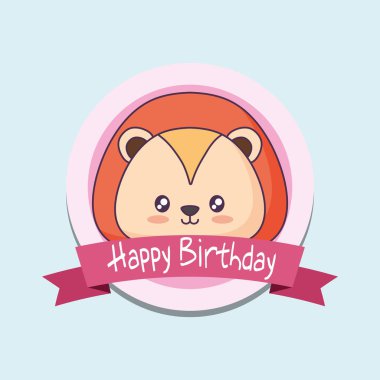 Doğum günü kartı sevimli aslan kawaii karakter ile