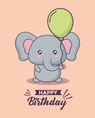 Doğum günü kartı sevimli fil kawaii karakter ile