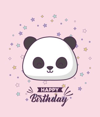 Doğum günü kartı sevimli ayı panda kawaii karakter ile