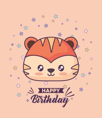 Doğum günü kartı sevimli kaplan kawaii karakter ile