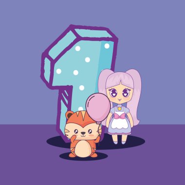 sevimli hayvan kızla Kawaii