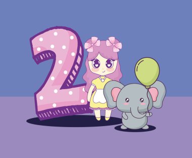 sevimli hayvan kızla Kawaii