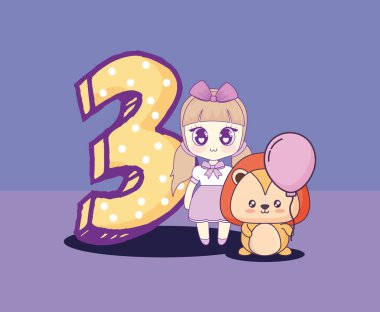 sevimli hayvan kızla Kawaii