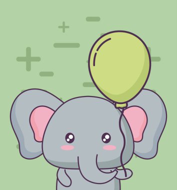 Doğum günü kartı sevimli fil kawaii karakter ile