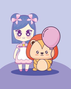 sevimli hayvan kızla Kawaii