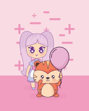 sevimli hayvan kızla Kawaii