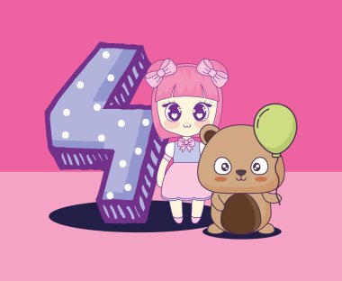 sevimli hayvan kızla Kawaii