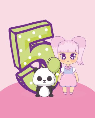 sevimli hayvan kızla Kawaii