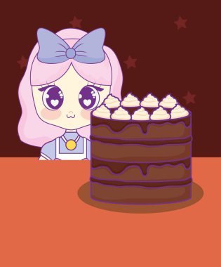 şirin kawaii kız pasta Doğum günü kartı ile