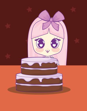 şirin kawaii kız pasta Doğum günü kartı ile