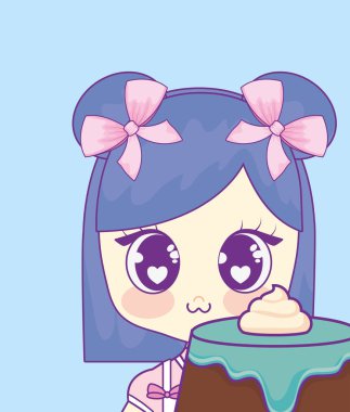 şirin kawaii kız pasta Doğum günü kartı ile