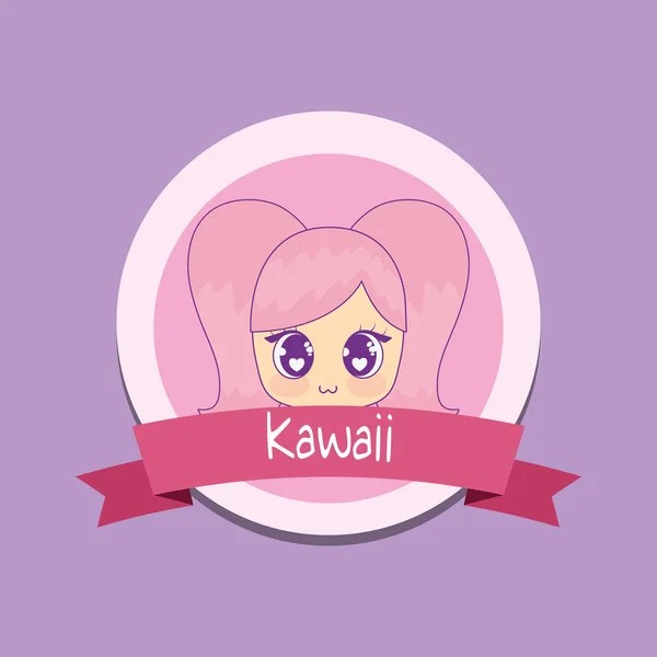 Kawaii dziewczyny z rama wstążka — Wektor stockowy