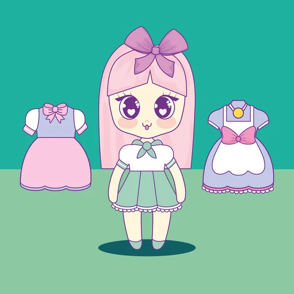 Kawaii meisje met set kleding — Stockvector