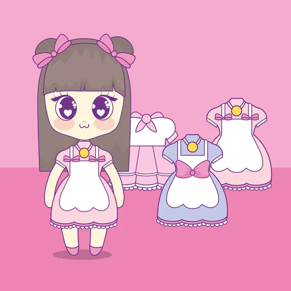Kawaii fille avec ensemble vêtements — Image vectorielle