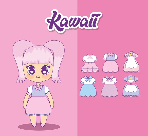 Kawaii dziewczyny z zestaw ubrań — Wektor stockowy