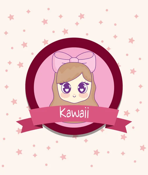 Kawaii dziewczyny z rama wstążka — Wektor stockowy