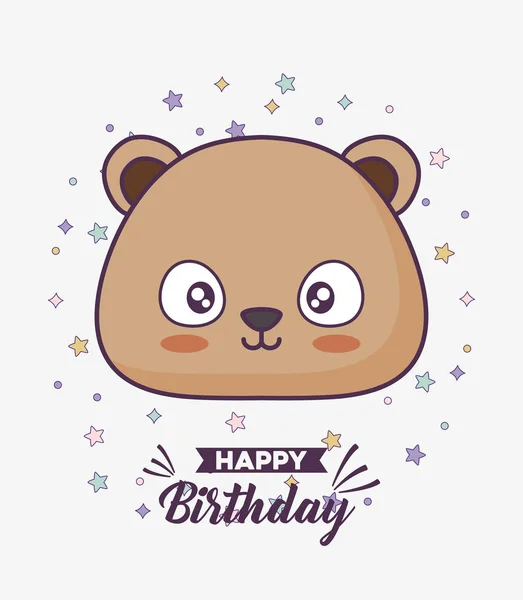 Tarjeta de cumpleaños con lindo oso kawaii carácter — Vector de stock