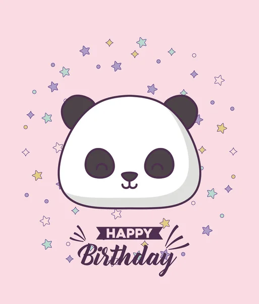 Tarjeta de cumpleaños con lindo oso panda kawaii carácter — Vector de stock