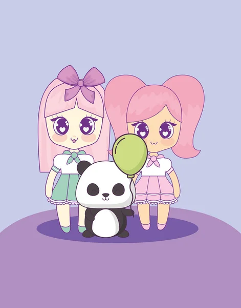 Kawaii meisje met schattige dieren — Stockvector