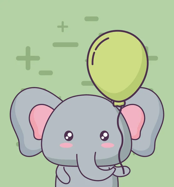 Birthday card with cute elephant kawaii character — Stock Vector