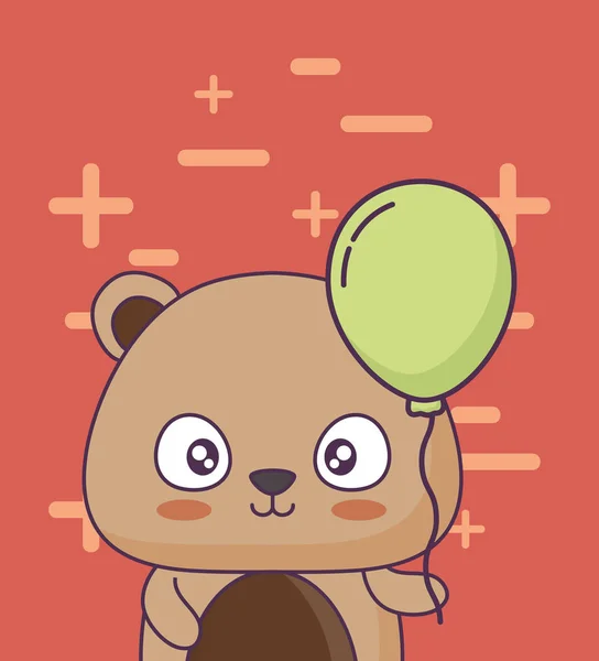 Cartão de aniversário com personagem bonito urso kawaii — Vetor de Stock