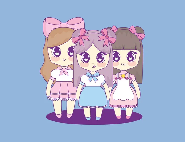 Cute kawaii girls characters — Stock Vector