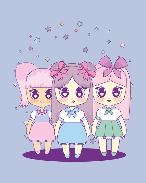 Schattig kawaii girls tekens — Stockvector