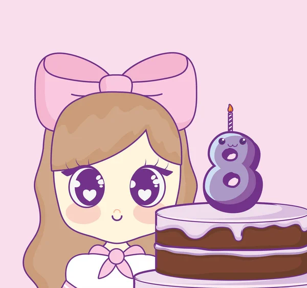 şirin kawaii kız pasta Doğum günü kartı ile