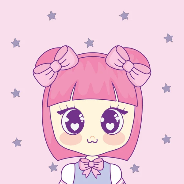 Lindo kawaii chica carácter — Vector de stock