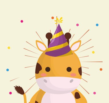 zürafa beyaz arka plan, renkli tasarım üzerinde parti şapkası ile karnaval sirk. vektör çizim