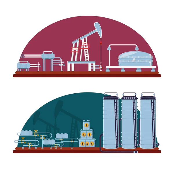 Industria petrolera con planta de refinería — Archivo Imágenes Vectoriales