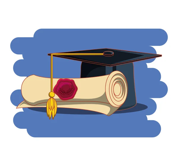Blahopřání k promoci s kloboukem a diplom — Stockový vektor