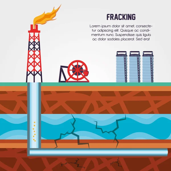 Industria petrolera con proceso de fracking — Vector de stock