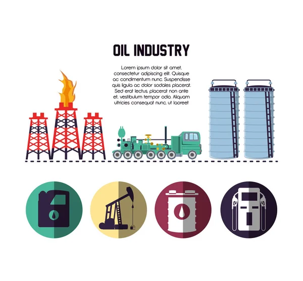 Indústria petrolífera com veículos de transporte — Vetor de Stock