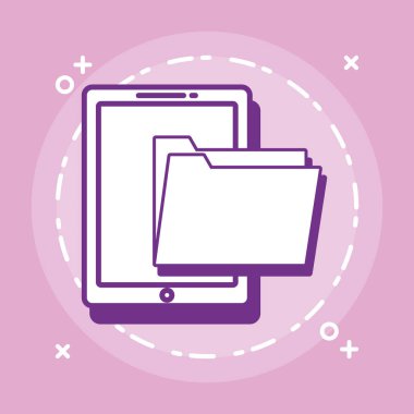 Belge simgesinin üzerine pembe renkli tasarım klasör ve smartphone. vektör çizim