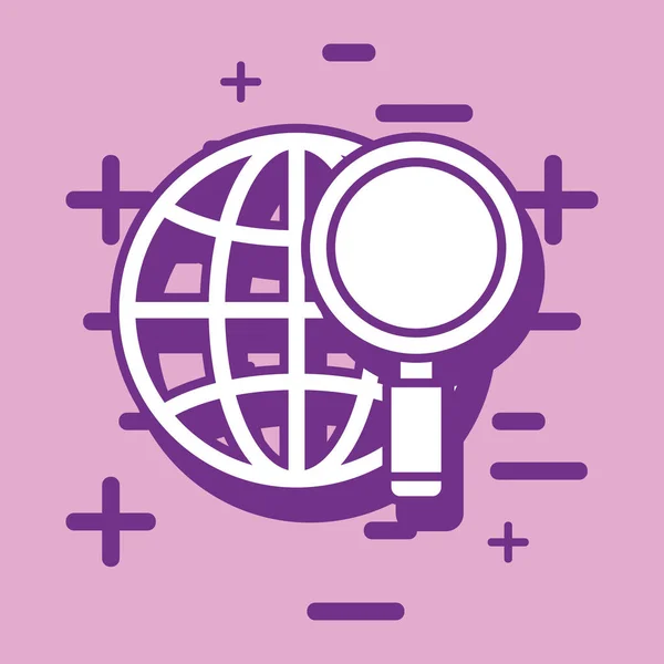 Lupa Esfera Global Sobre Fondo Púrpura Diseño Colorido Ilustración Vectorial — Vector de stock