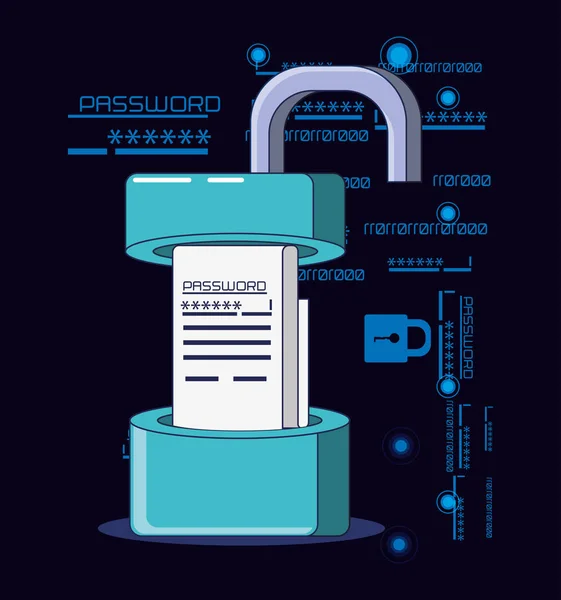 Datensicherheitstechnik mit Vorhängeschloss — Stockvektor