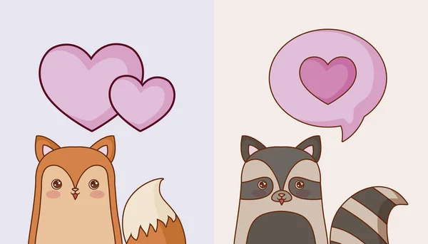 Kawaii Tiere und Liebe zum Design — Stockvektor