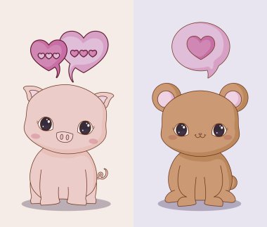 Kawaii hayvanlar ve love tasarım