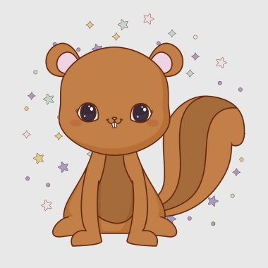 sevimli sincap simgesinin üzerine gri arka plan, renkli tasarım. vektör çizim