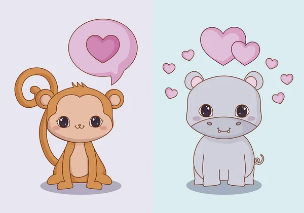 Animaux Kawaii et design d'amour — Image vectorielle