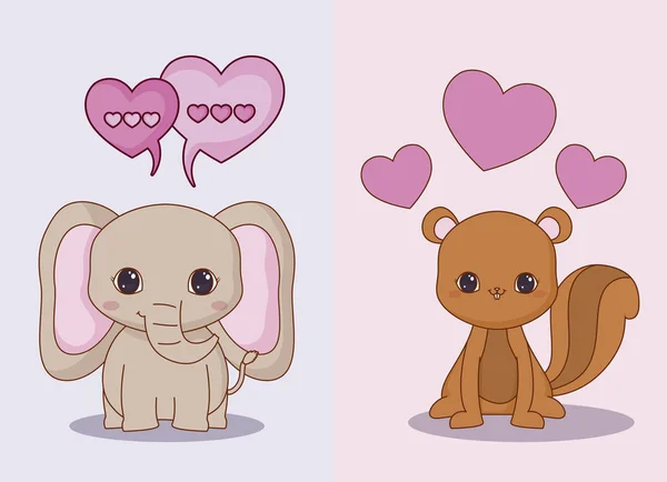 Kawaii Tiere und Liebe zum Design — Stockvektor