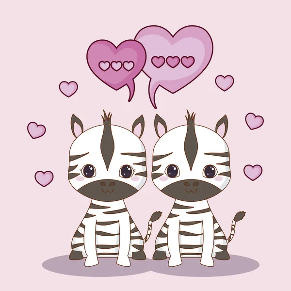 Kawaii zebralar pembe renkli tasarım üzerinde aşık. vektör çizim