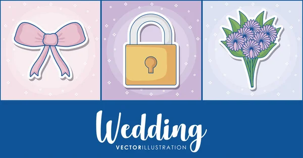 Icon Set Von Hochzeitskonzept Über Bunte Quadrate Vektorillustration — Stockvektor