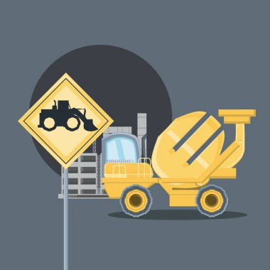 Beton Mikser Kamyon simgesinin üzerine gri arka plan, vektör çizim