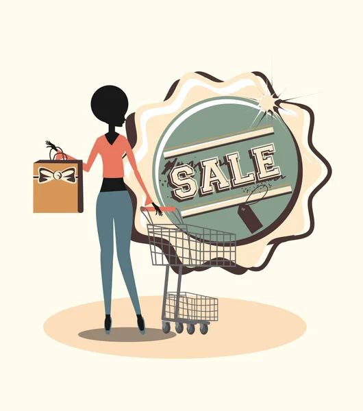 Vintage tasarım silhouette kız moda ve satış ile mühür damgası beyaz arka plan üzerinde vektör çizim