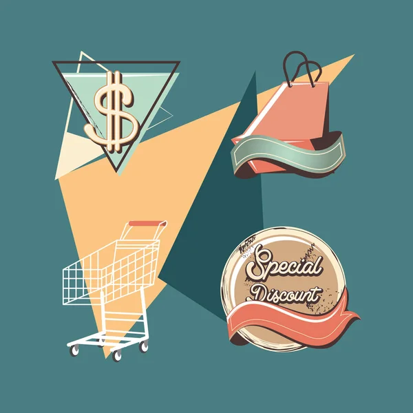 Etiqueta set retro compras — Vector de stock