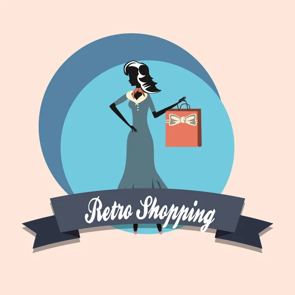 Mujer retro compras — Vector de stock