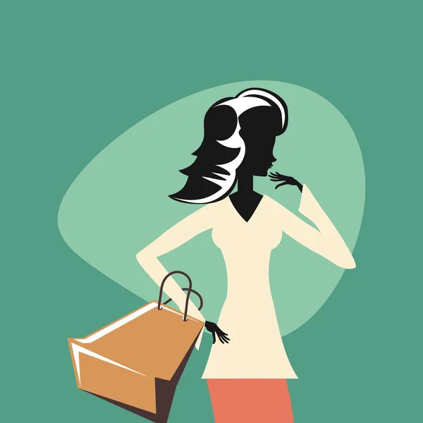 ผู้หญิงย้อนยุคช้อปปิ้ง — ภาพเวกเตอร์สต็อก