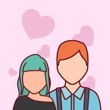 Avatar çift üzerinde pembe bir arka plan, renkli tasarım ile online dating tasarım. vektör çizim